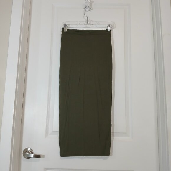 Missguided Dresses & Skirts - Missguided Jersey Longline Midi Skirt Women's Size 10 Dark Green Stretch Viscose